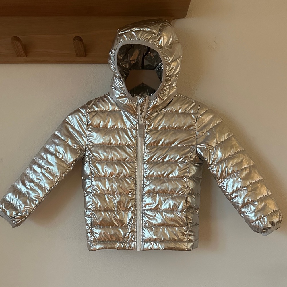 Primary Silver Puffer Jacket with Hood